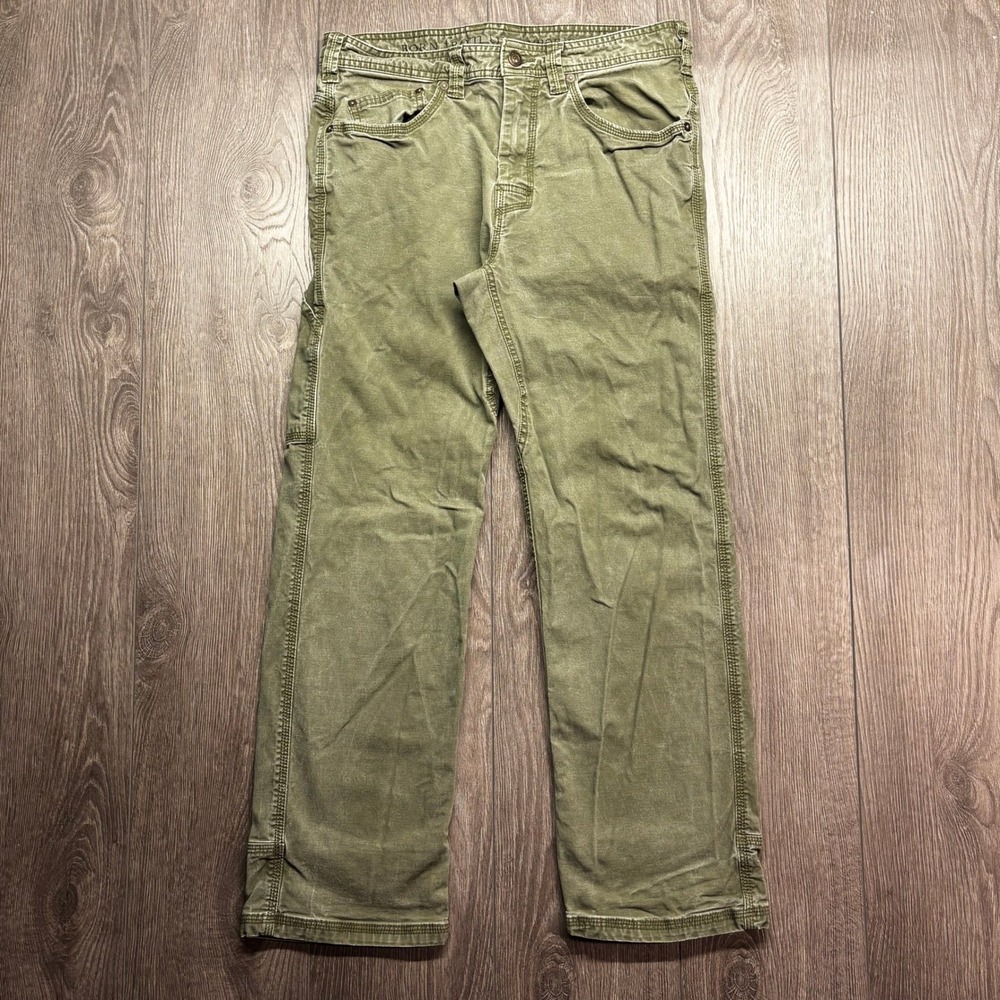 Prana Axiom Carpenter Jeans Mens 33x30 Olive Green Stretch Canvas Work Pants